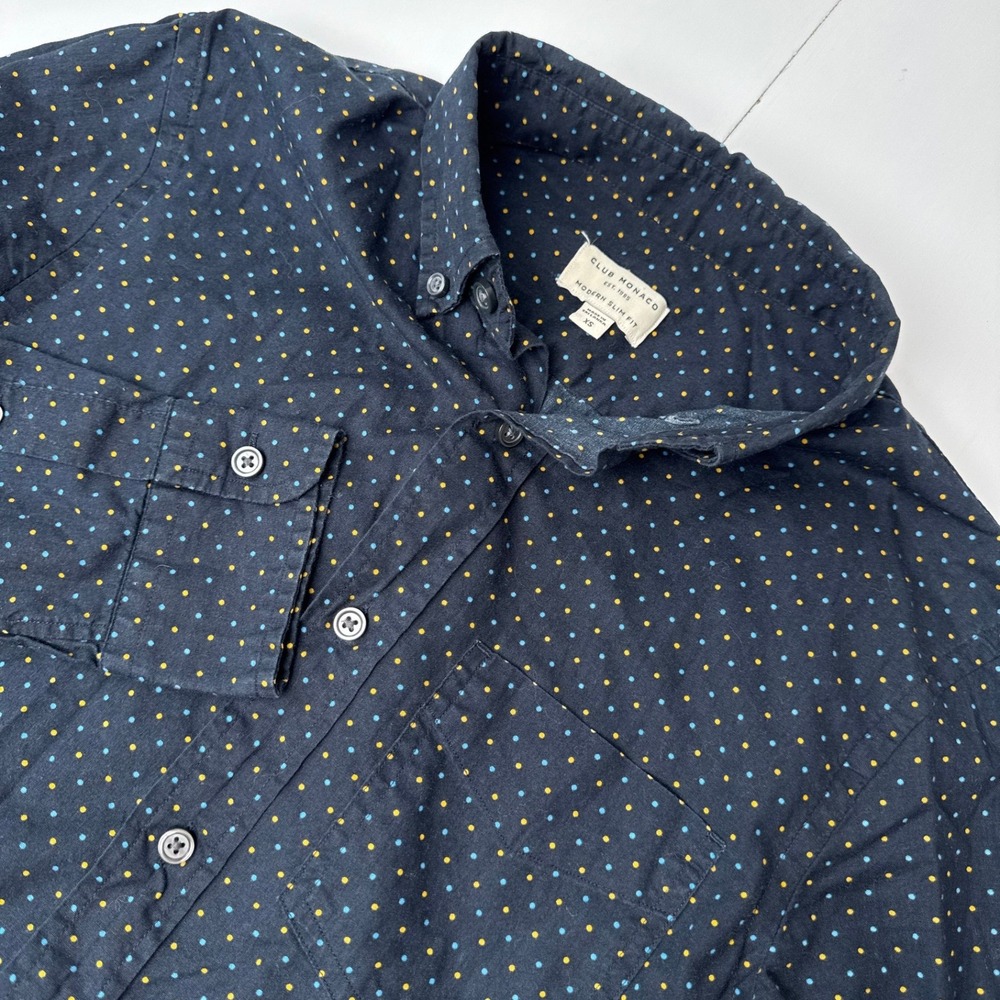Club Monaco Mens Modern Slim Fit Polka Dot Button Down Shirt Navy XS‎ 02202100